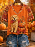 Golden Retriever Fall V-Neck Shirt Autumn Casual Clothes Present For Dog Lovers - Merchluma