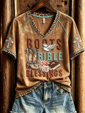 Boots Bible Blessings Floral Cross Leopard Western V-Neck Shirt Christian Gifts For Women - Merchluma