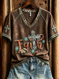 Faith Turquoise Cross Leopard Western V-Neck Shirt Faith Attire Christian Gifts For Women - Merchluma