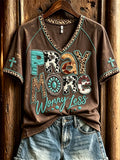 Pray More Worry Less Turquoise Christian Western V-Neck Shirt Gifts For Religious Woman - Merchluma