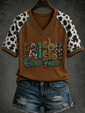 Retro Western Faith Over Fear Cross V-Neck Shirt Womens Christian Apparel Religious Gifts - Merchluma