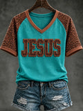 Retro Western Christian Jesus V-Neck Shirt Women's Religious Clothing Gift For Jesus Lovers - Merchluma