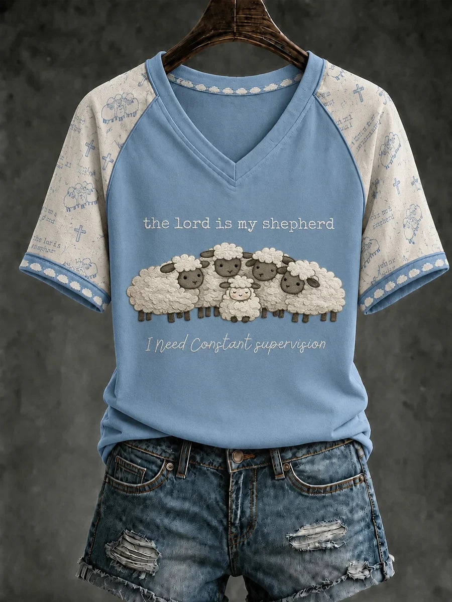 The Lord Is My Shepherd V-Neck Shirt I Need Constant Supervision Christian Women's Apparel - Merchluma