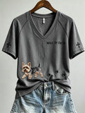 Walk By Faith Yorkshire Dog And Paw V-Neck Shirt Faith Based Clothing Stores Gift For Mom - Merchluma