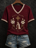 Hail Mary Full Of Grace V-Neck Shirt Faith Based Clothing Lines Unique Christian Gifts - Merchluma