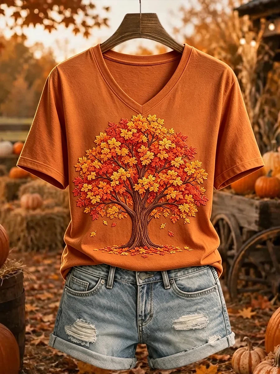 Fall Tree Cozy V-Neck Shirt Best Autumn Clothes Birthday Gift Ideas For Mom - Merchluma