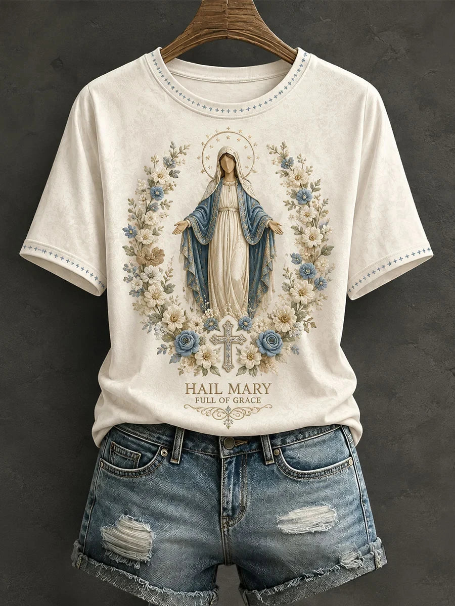 Hail Mary Full Of Grace Shirt Faith In Love Clothing Christian Gift Ideas - Merchluma