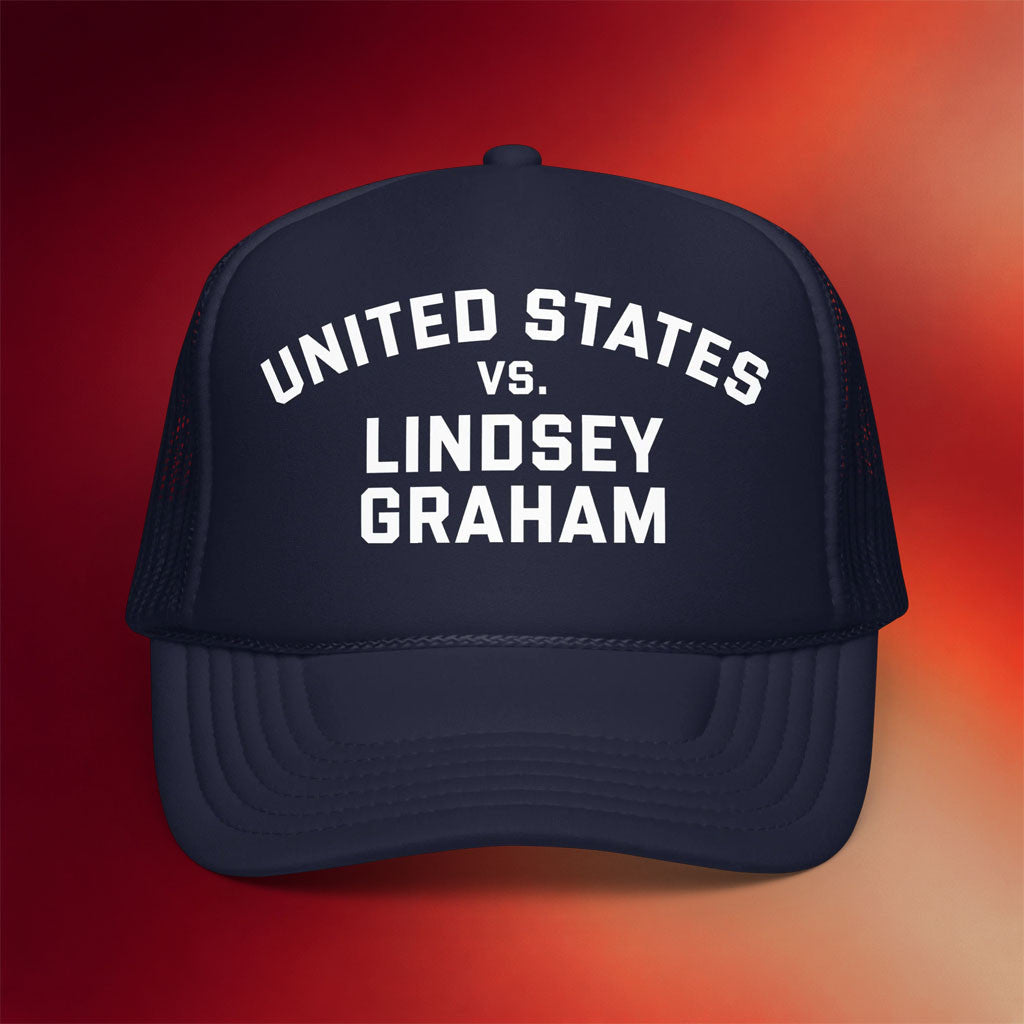 Tucker Carlson Merch 2026 US Vs Lindsey Graham Trucker Hat Navy Good Gifts For Him - Merchluma