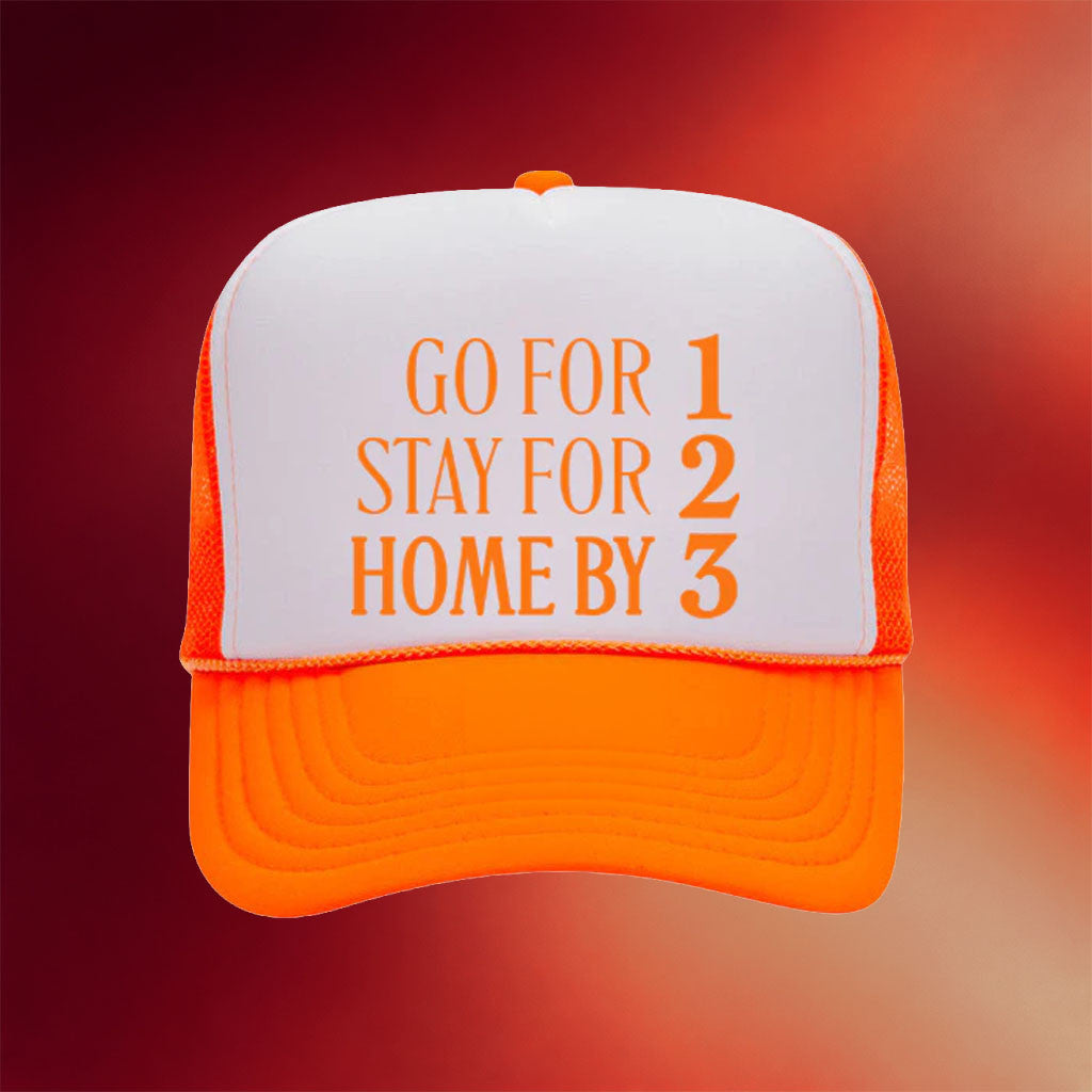 Home By 3 Merch 2026 Go For 1 Stay For 2 Home By 3 Trucker Hat Gifts For Podcast Fans - Merchluma