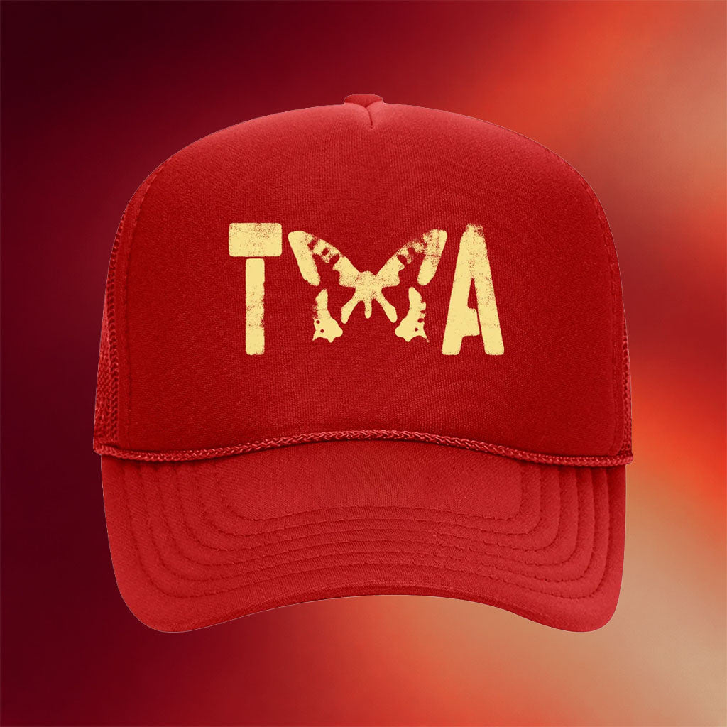 Taylor Acorn Merch 2026 TA Butterfly Red Trucker Hat Cool Gifts For Music Lovers - Merchluma
