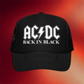 AC DC Merch 2026 Back In Black White Logo Trucker Hat Unique Gifts For Rock Band Fans - Merchluma