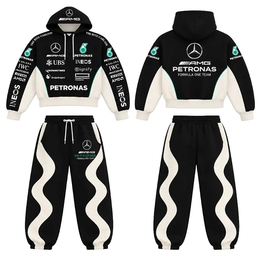 Mercedes AMG Petronas F1 Team Cropped Hoodie And Sweatpants Set Gift For Racing Fangirl - Merchluma