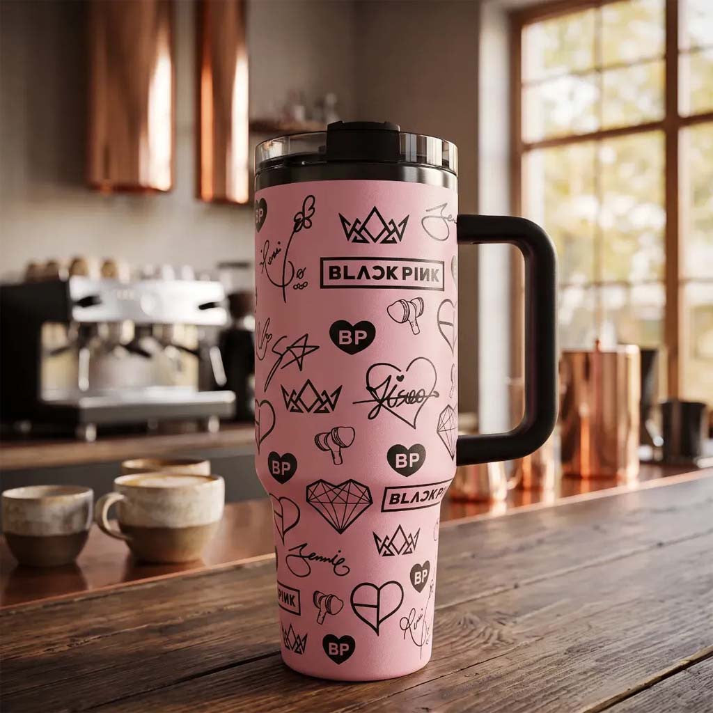 Blackpink Signatures Pink 40oz Tumbler Blackpink Merch Best Gift For Kpop Fan - Merchluma