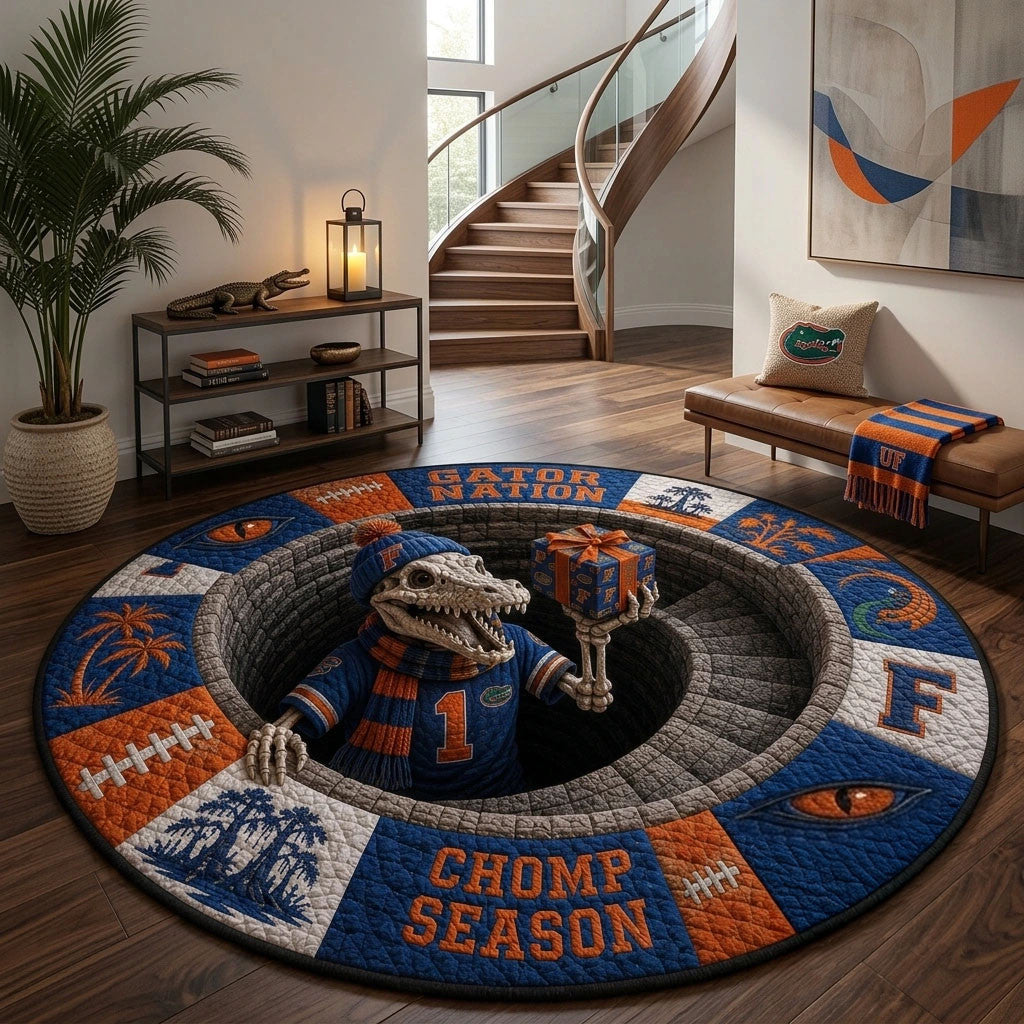 Florida Gators Halloween 2026 Skeleton Illusion Round Rug Florida Gators Merch Home Decor - Merchluma