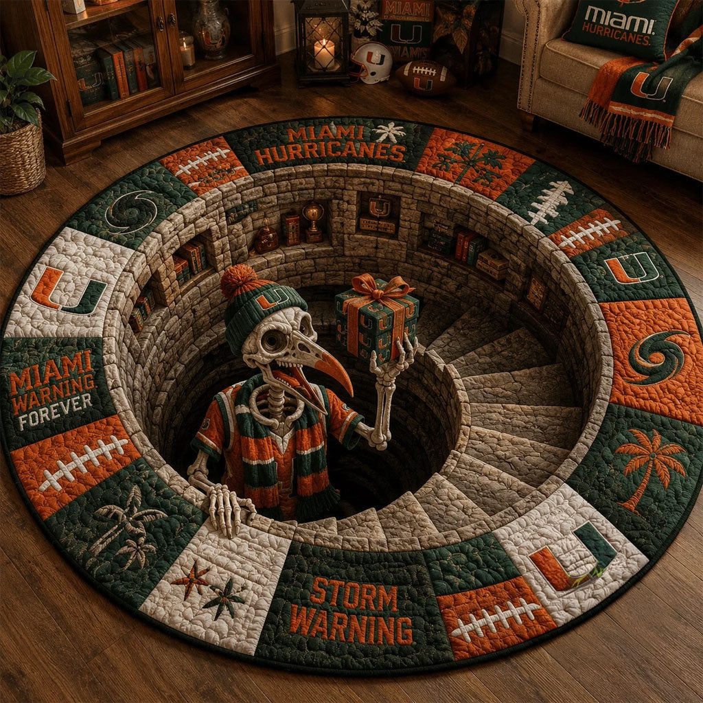 Miami Hurricanes Halloween 2026 Skeleton Round Rug Miami Hurricanes Merch Spooky Home Decor - Merchluma