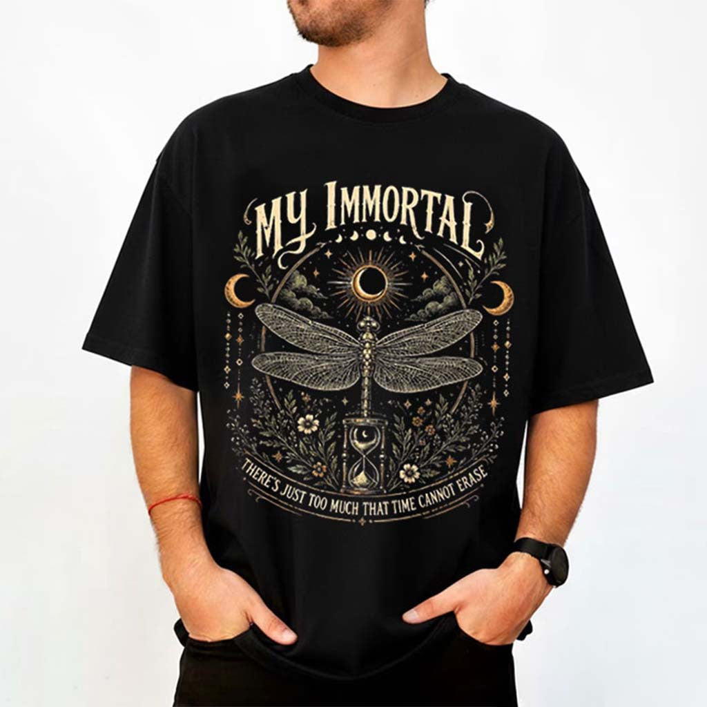 My Immortal Dragonfly Gothic Dark Academia Celestial Moon T-Shirt Birthday Gift For Friends - Merchluma