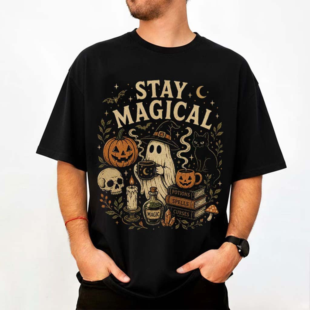 Stay Magical Halloween Ghost Pumpkin Magical Spooky Season T-Shirt Halloween Gift Ideas - Merchluma