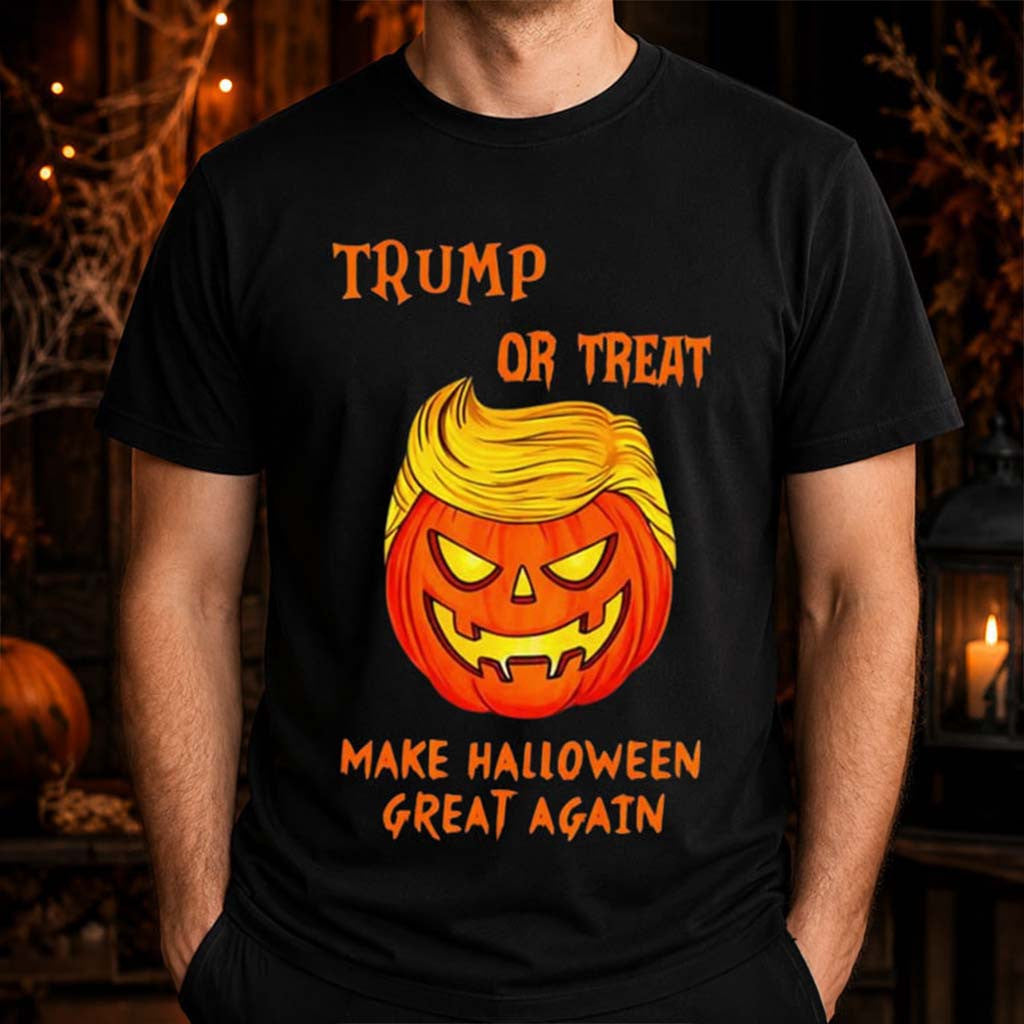 Trump Or Treat Make Halloween Great Again Pumpkin T-Shirt Halloween Outfits Gift For Him - Merchluma