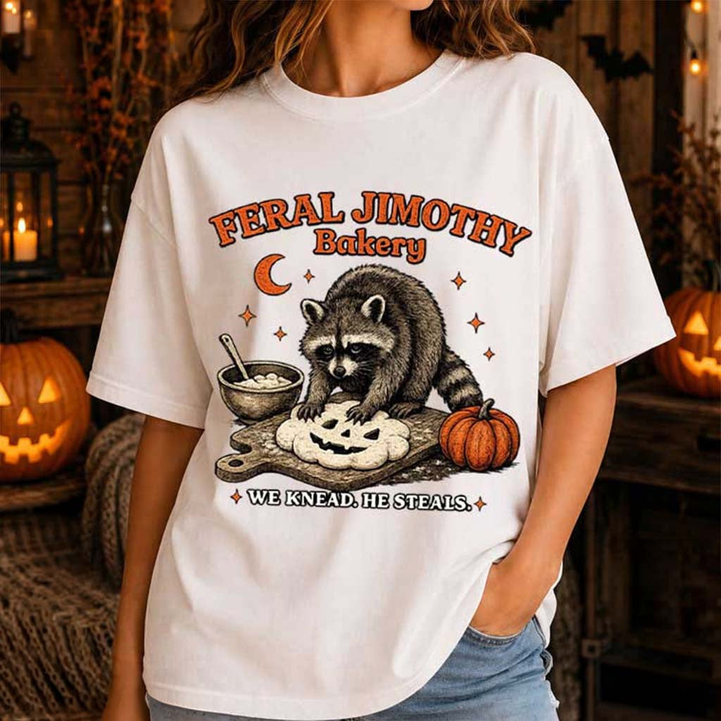 Feral Jimothy Bakery We Knead He Steals T-Shirt Halloween Outifts Raccoon Lover Gifts - Merchluma