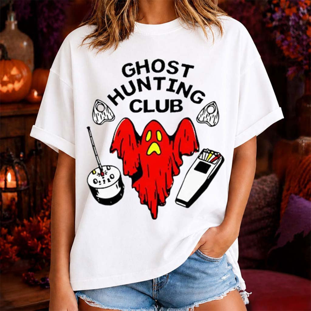 Ghost Hunting Club Graphic T-Shirt Funny Halloween Clothing Spooky Gifts - Merchluma