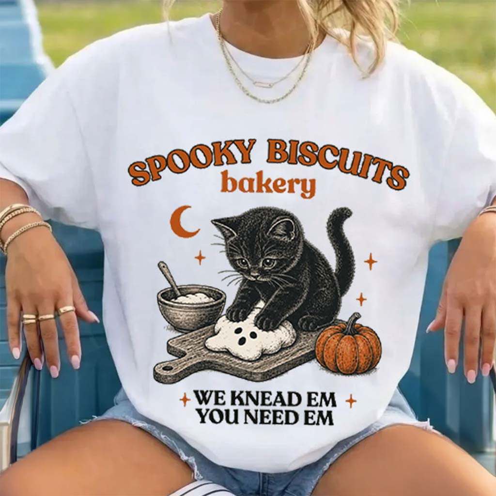 Kitty Spooky Biscuits Bakery T-Shirt We Knead Em You Need Em Shirt Cute Halloween Gift - Merchluma