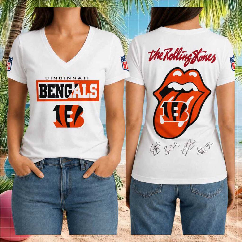Cincinnati Bengals Rolling Stones Logo Band V-Neck Shirt Cincinnati Bengals Merch Fan Clothing - Merchluma