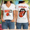 Cleveland Browns Rolling Stones Logo Helmet Signature V-Neck Shirt Cleveland Browns Merch - Merchluma