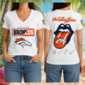 Denver Broncos Rolling Stones Tongue Logo Music V-Neck Shirt Denver Broncos Merch For Fans - Merchluma