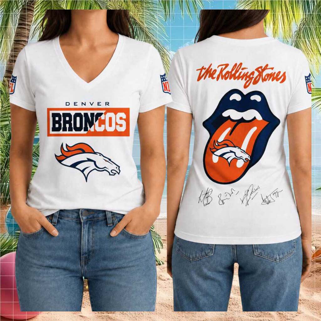 Denver Broncos Rolling Stones Tongue Logo Music V-Neck Shirt Denver Broncos Merch For Fans - Merchluma