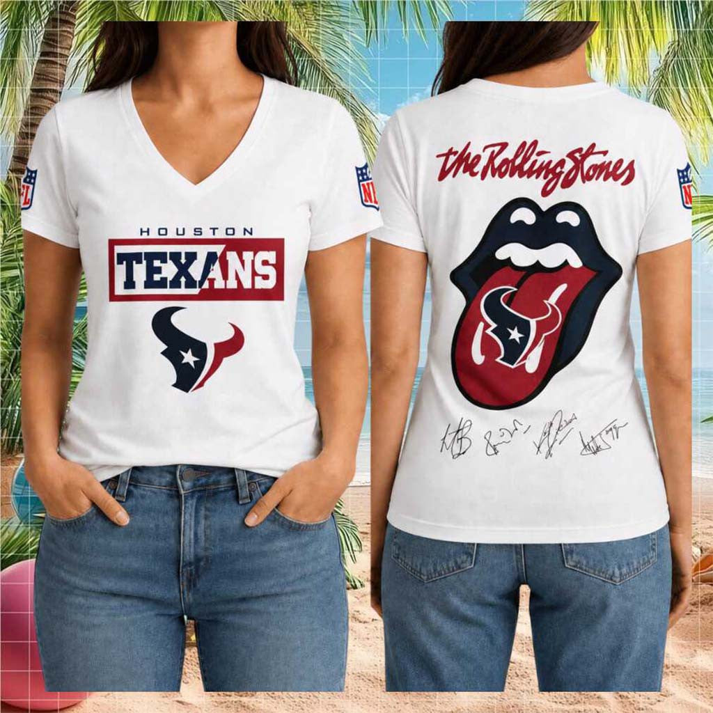 Houston Texans Rolling Stones Tongue Logo V-Neck Shirt Houston Texans Merch Fan Present - Merchluma