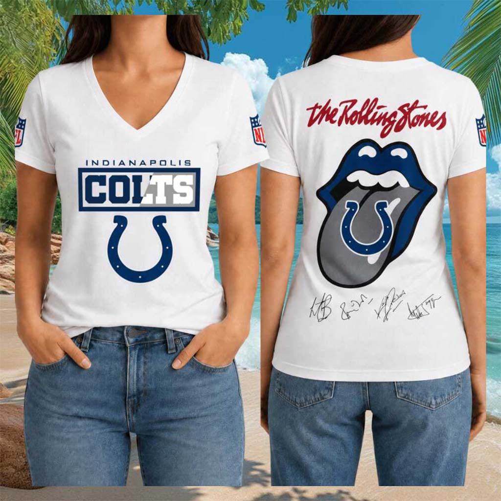 Indianapolis Colts Rolling Stones Tongue Logo V-Neck Shirt Indianapolis Colts Merch Fan Gear - Merchluma