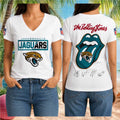 Jacksonville Jaguars Rolling Stones Tongue Logo V-Neck Shirt Jacksonville Jaguars Merch Gifts - Merchluma