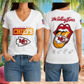 Kansas City Chiefs Rolling Stones Band Logo Football V-Neck Shirt KC Chiefs Merch Fan Apparel - Merchluma