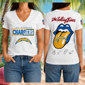 LA Chargers Rolling Stones Tongue Logo V-Neck Shirt LA Chargers Merch Football Fan Gift For Her - Merchluma