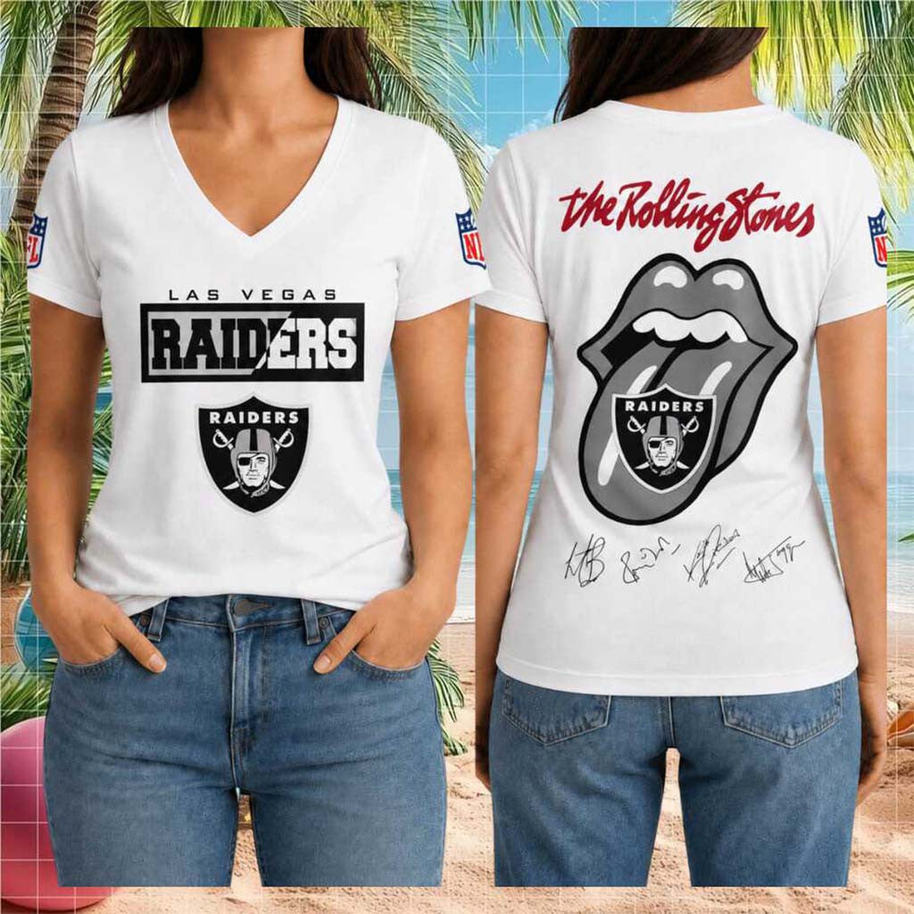 Las Vegas Raiders Rolling Stones Tongue Music Graphic V-Neck Shirt LV Raiders Merch For Fans - Merchluma