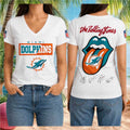 Miami Dolphins Rolling Stones Tongue Logo V-Neck Shirt Miami Dolphins Merch Fan Apparel - Merchluma