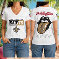 New Orleans Saints The Rolling Stones Merch 2026 Tongue Logo V-Neck Shirt NO Saints Merchandise - Merchluma