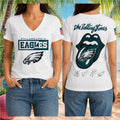 Philadelphia Eagles Rolling Stones Logo Helmet Signed V-Neck Shirt Philadelphia Eagles Merch - Merchluma