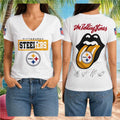 Pittsburgh Steelers Rolling Stones Tongue Logo V-Neck Shirt Pittsburgh Steelers Merch Fan Gifts - Merchluma