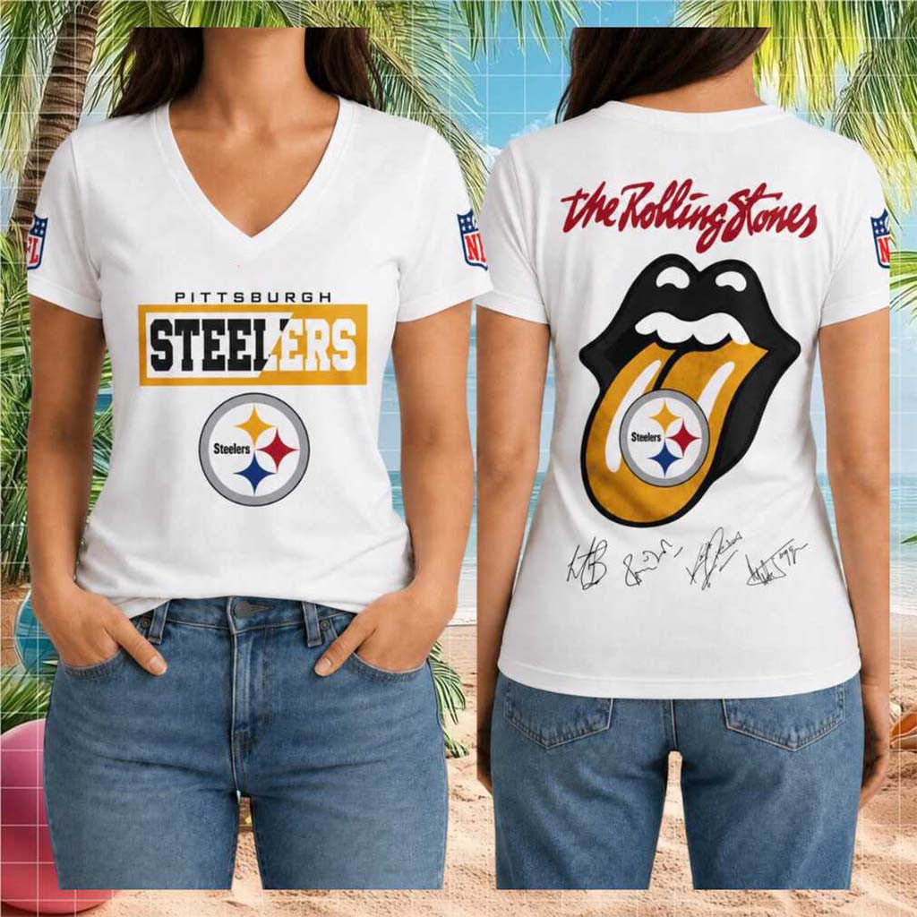 Pittsburgh Steelers Rolling Stones Tongue Logo V-Neck Shirt Pittsburgh Steelers Merch Fan Gifts - Merchluma