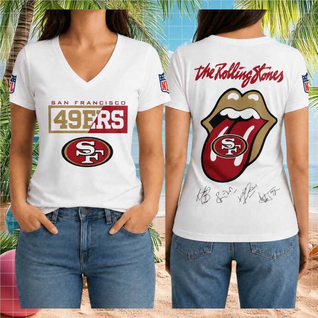 San Francisco 49ers Rolling Stones Tongue Music Logo V-Neck Shirt SF 49ers Merch Gift For Fans - Merchluma