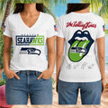 Seattle Seahawks Rolling Stones Band Graphic V-Neck Shirt Seattle Seahawks Merch Fan Gifts - Merchluma