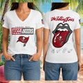 Tampa Bay Buccaneers X The Rolling Stones Merch Tongue V-Neck Shirt Fan Apparel For Women - Merchluma