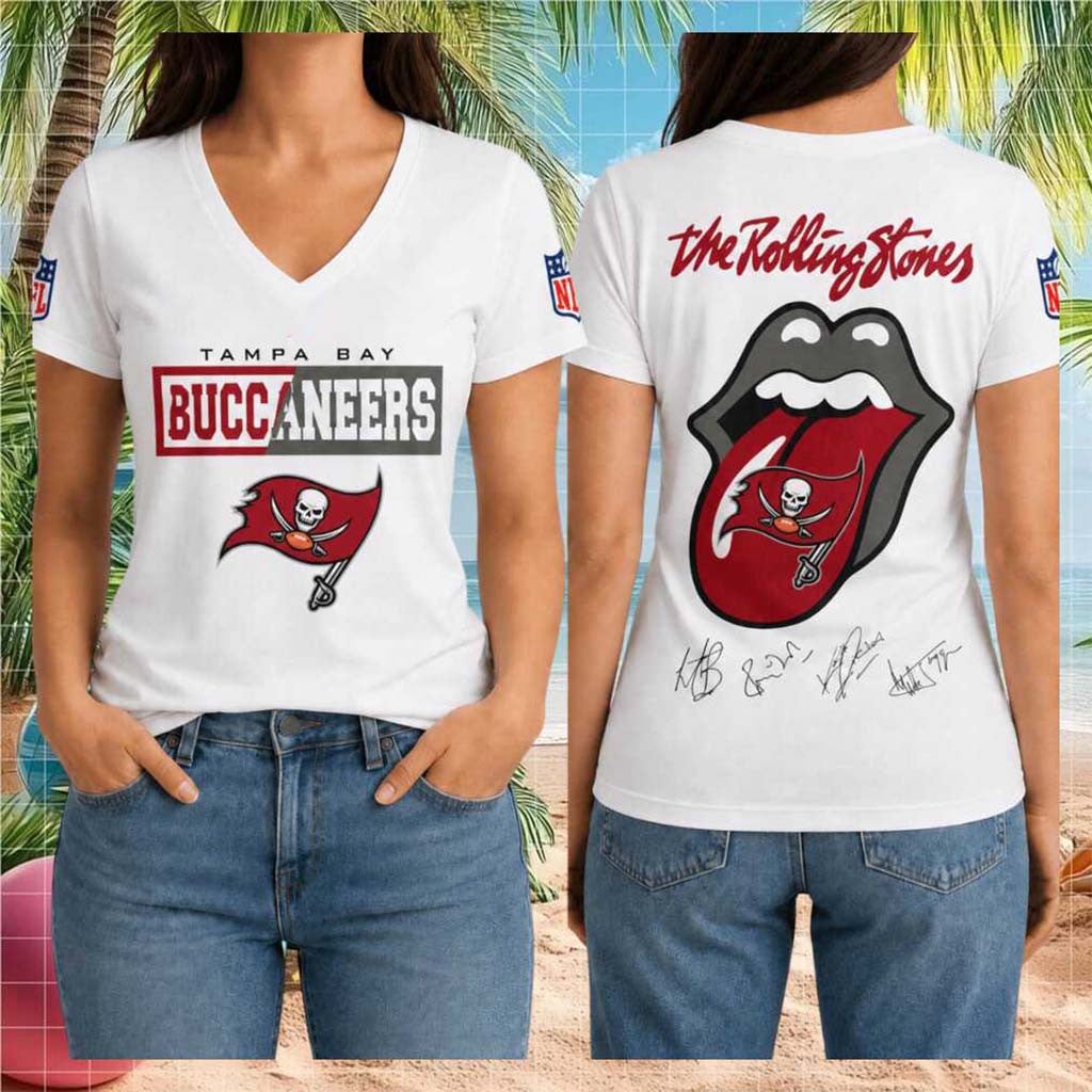 Tampa Bay Buccaneers X The Rolling Stones Merch Tongue V-Neck Shirt Fan Apparel For Women - Merchluma