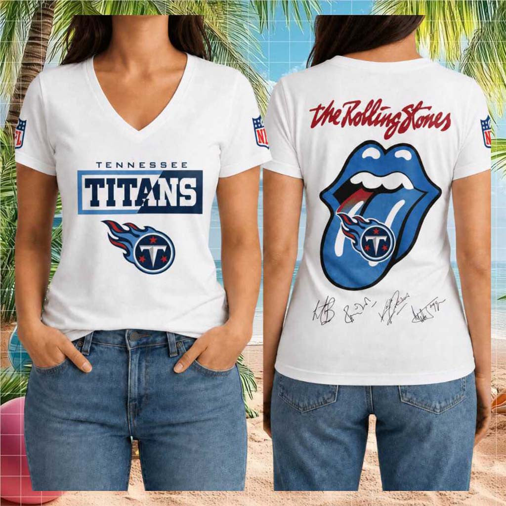 Tennessee Titans Rolling Stones Tongue Logo V-Neck Shirt Tennessee Titans Merch Fan Gifts - Merchluma