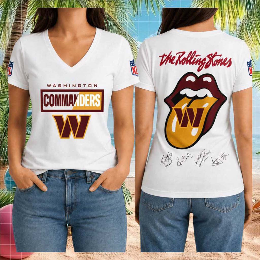 Washington Commanders Rolling Stones Band Logo Football V-Neck Shirt Commanders Merch - Merchluma