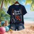 Chicago Bears Floral Mascot Graphic V-Neck Shirt Chicago Bears Merch Game Day Gifts For Her - Merchluma