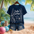 Dallas Cowboys Star Botanical Flower Design V-Neck Shirt Dallas Cowboys Merch Game Day Gifts - Merchluma