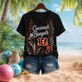 Cincinnati Bengals Floral Boho Football Team V-Neck Shirt Cincinnati Bengals Merch Fan Gifts - Merchluma
