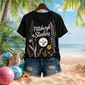 Pittsburgh Steelers Floral Boho V-Neck Shirt Womens Game Day Outfits Steelers Merch - Merchluma